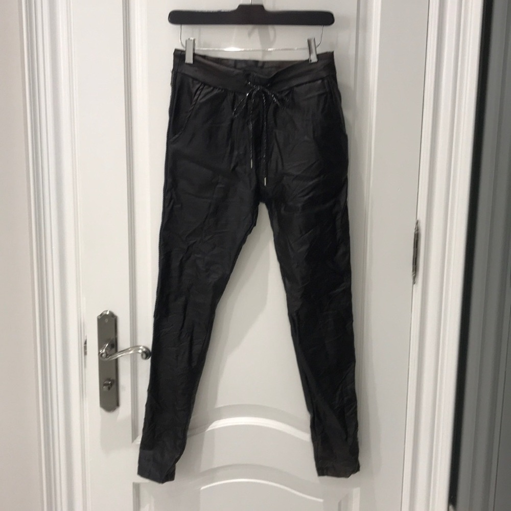Black Vegan Leather Crinkle Pants